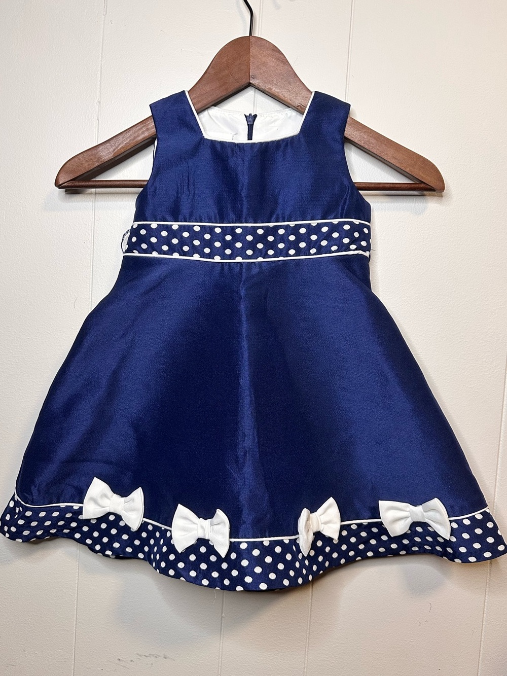 Bonnie Jean Navy and White Polka Dot Bow Party Dress